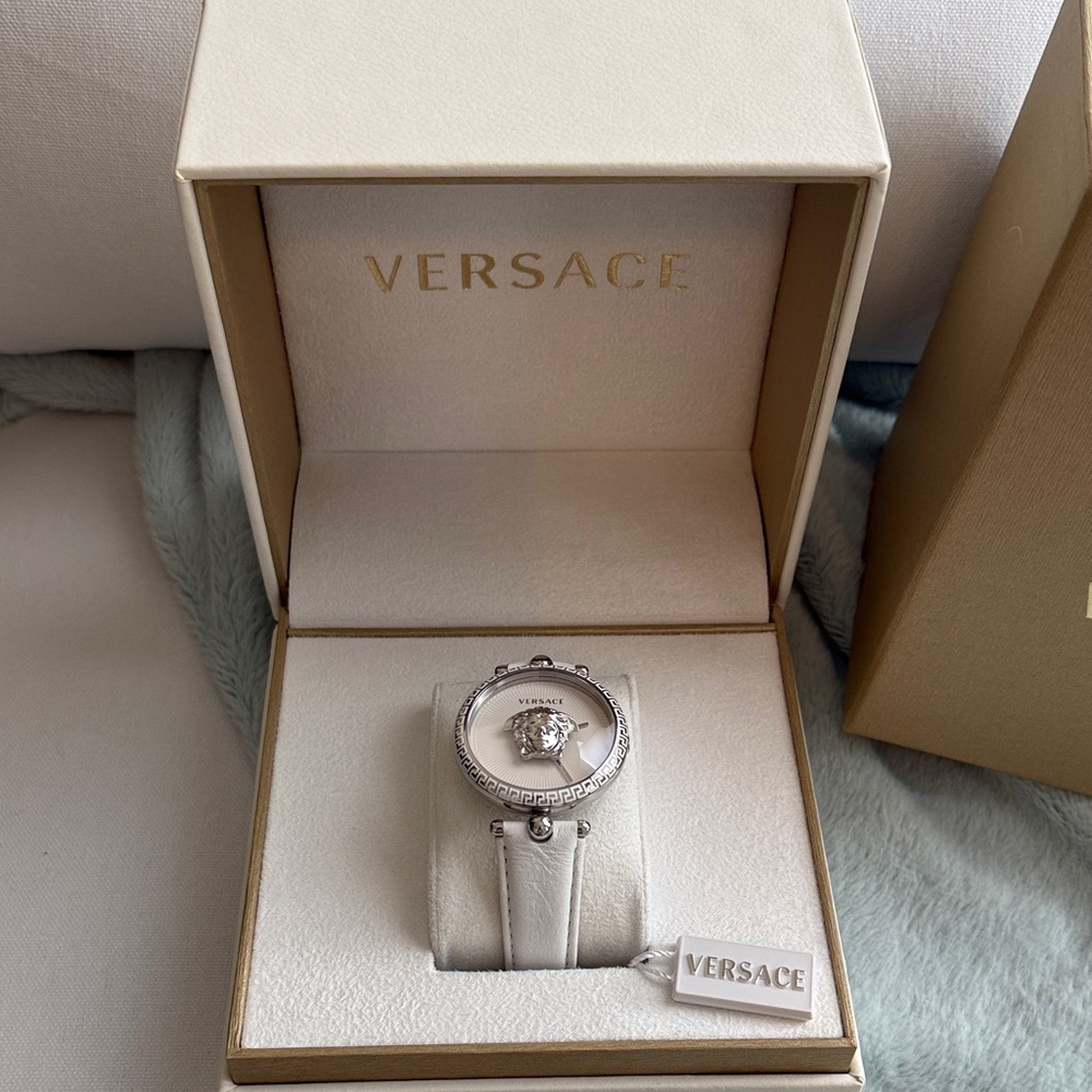Versace Silver and White Luxury Timepiece